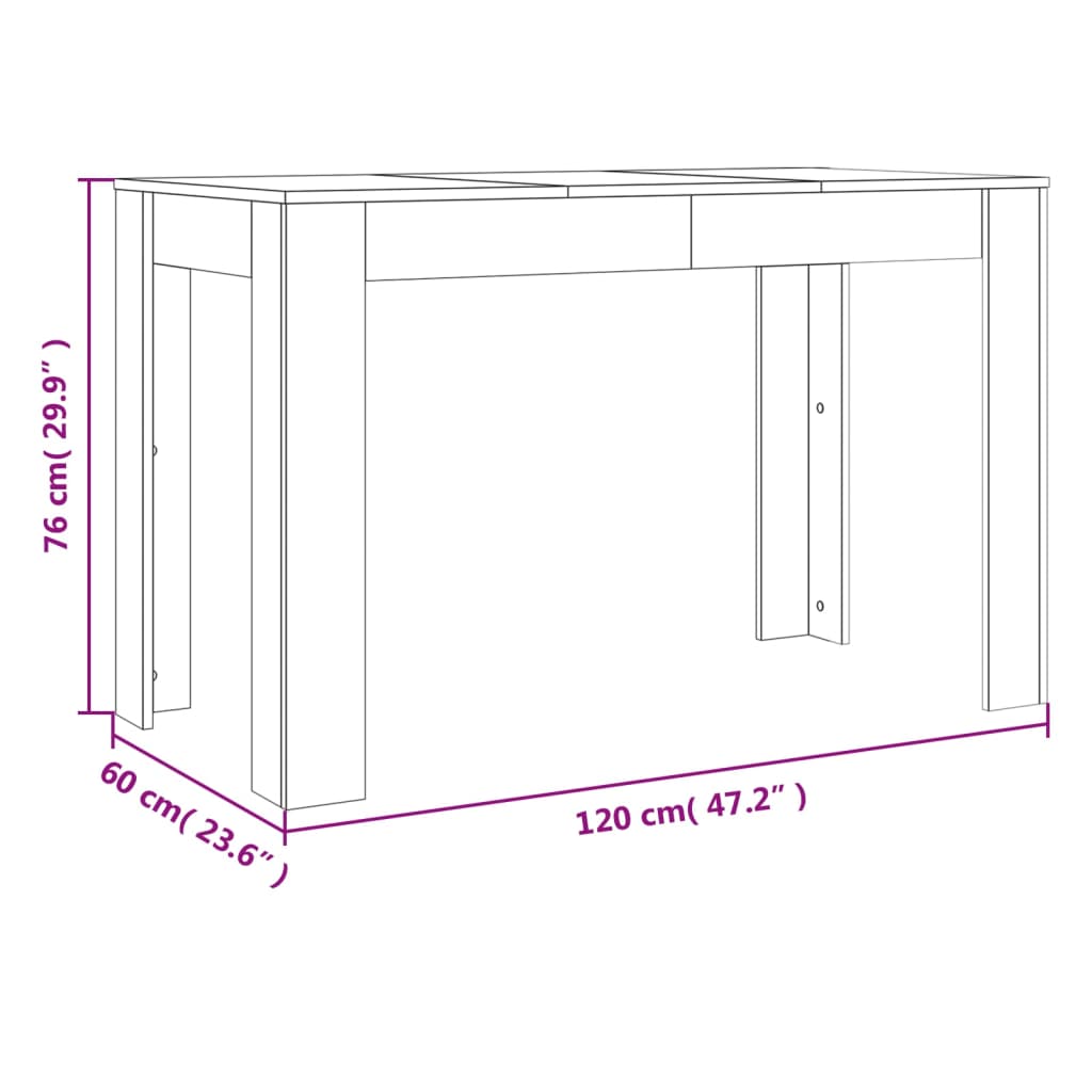 vidaXL Mesa de jantar 120x60x76 cm derivados de madeira cinza sonoma