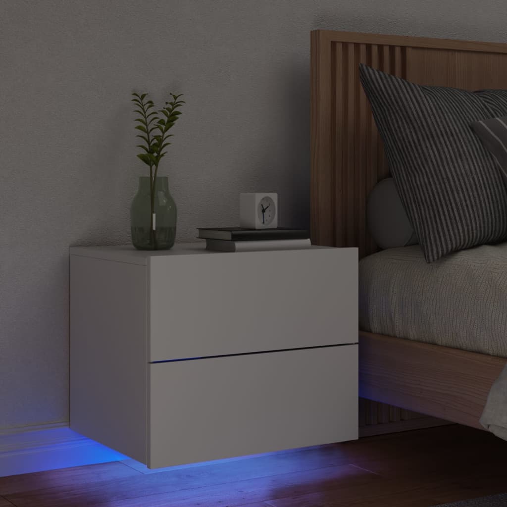 vidaXL Mesa de cabeceira de parede com luzes LED branco