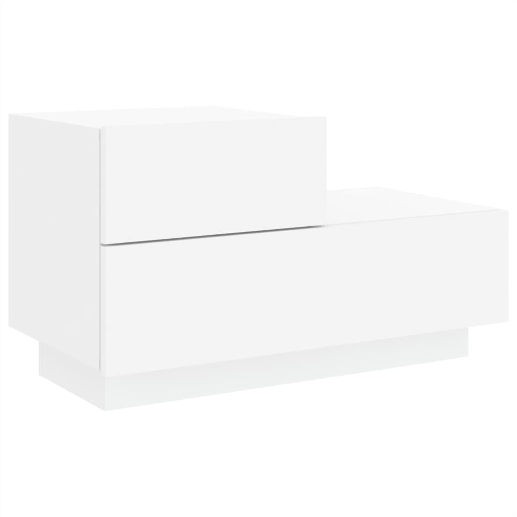 vidaXL Mesa de cabeceira com luzes LED 70x36x40,5 cm branco