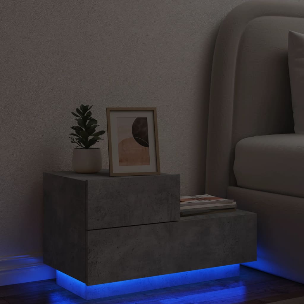 vidaXL Mesa de cabeceira com luzes LED 70x36x40,5 cm cinzento-cimento