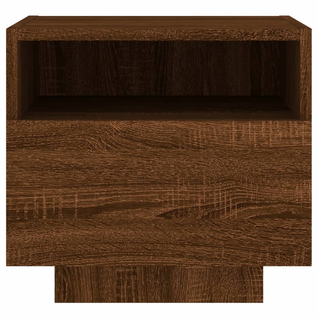 vidaXL Mesa de cabeceira c/ luzes LED 40x39x37 cm carvalho castanho