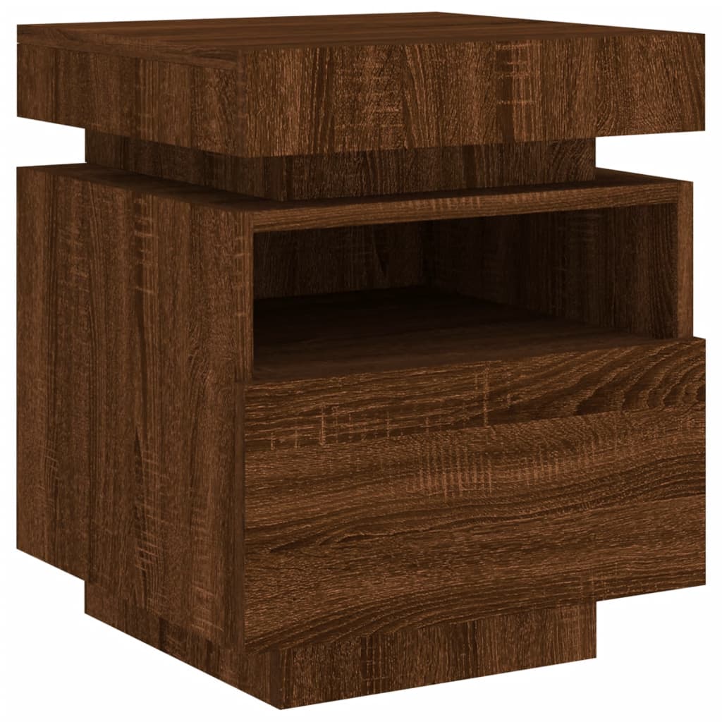 vidaXL Mesa de cabeceira c/ LEDs 40x39x48,5 cm carvalho castanho