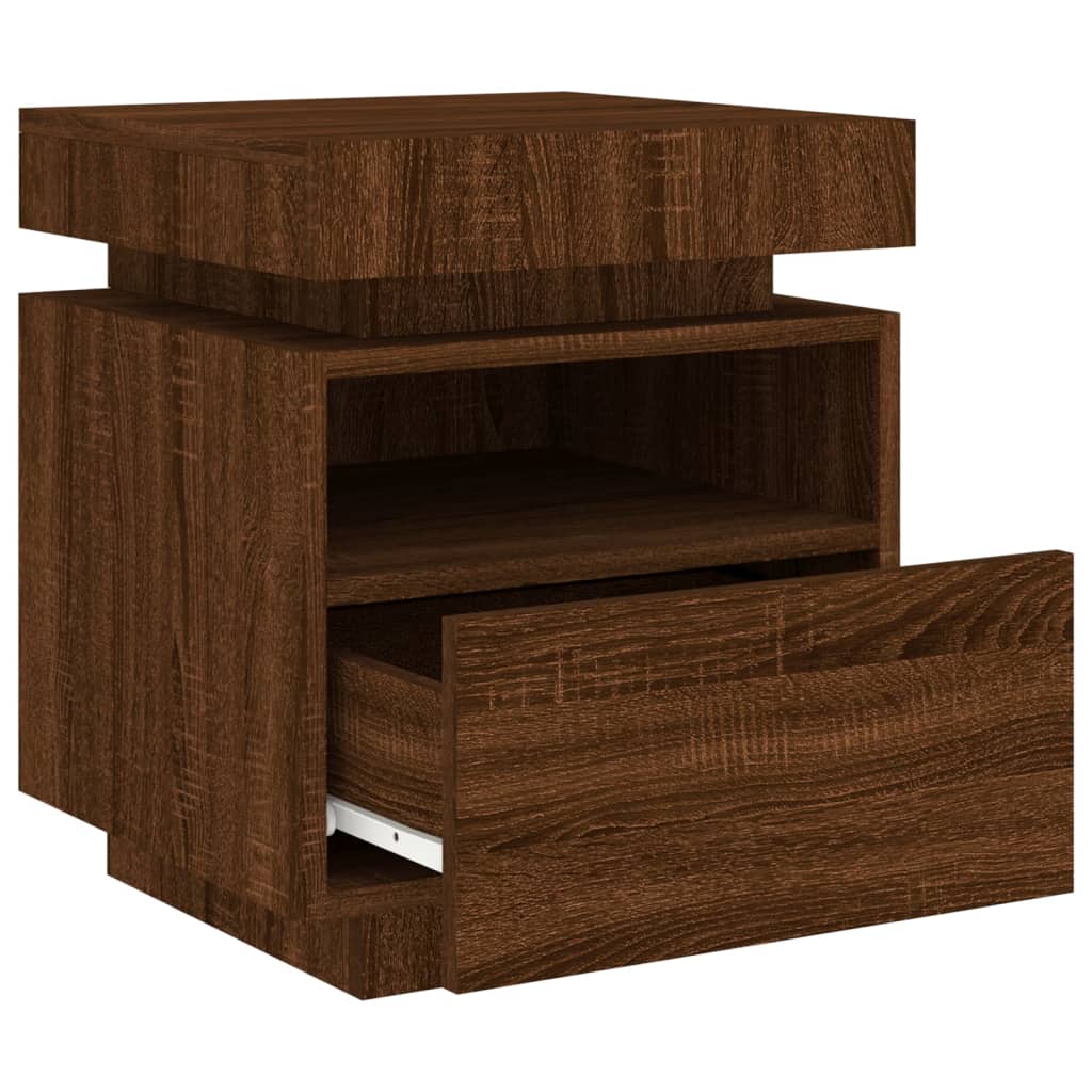 vidaXL Mesa de cabeceira c/ LEDs 40x39x48,5 cm carvalho castanho