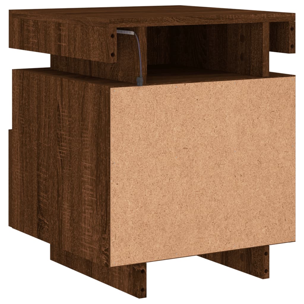 vidaXL Mesa de cabeceira c/ LEDs 40x39x48,5 cm carvalho castanho