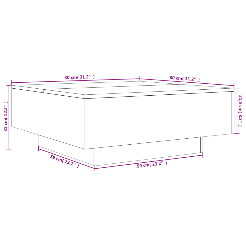 vidaXL Mesa de centro 80x80x31 cm contraplacado branco