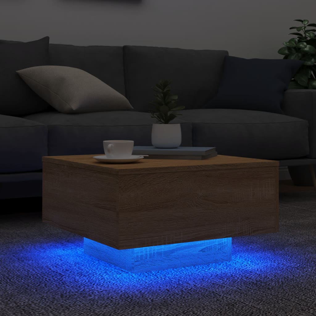 vidaXL Mesa de centro com luzes LED 55x55x31 cm carvalho sonoma