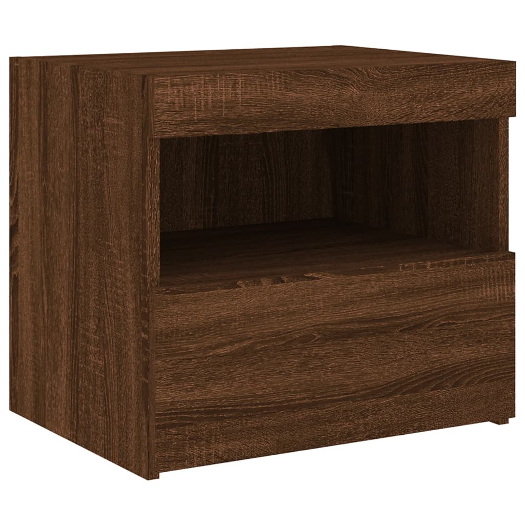 vidaXL Mesa de cabeceira com luzes LED 50x40x45 cm carvalho castanho