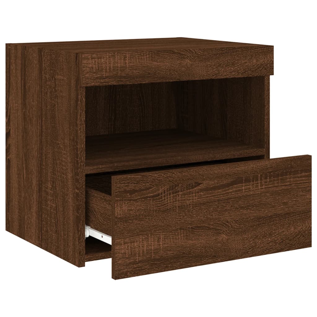 vidaXL Mesa de cabeceira com luzes LED 50x40x45 cm carvalho castanho