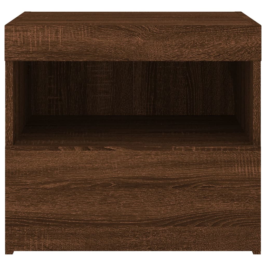 vidaXL Mesa de cabeceira com luzes LED 50x40x45 cm carvalho castanho