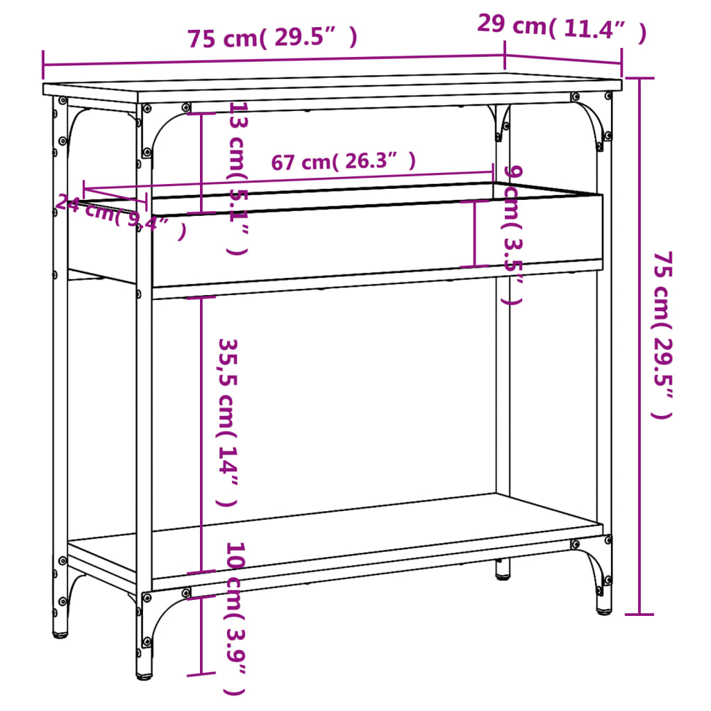 vidaXL Mesa consola c/ prateleira 75x29x75 cm derivados madeira preto