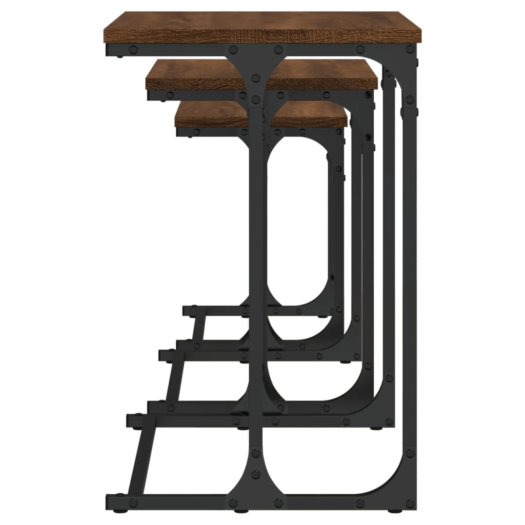 vidaXL Mesas de centro encastrar 3pcs deriv. madeira carvalho castanho