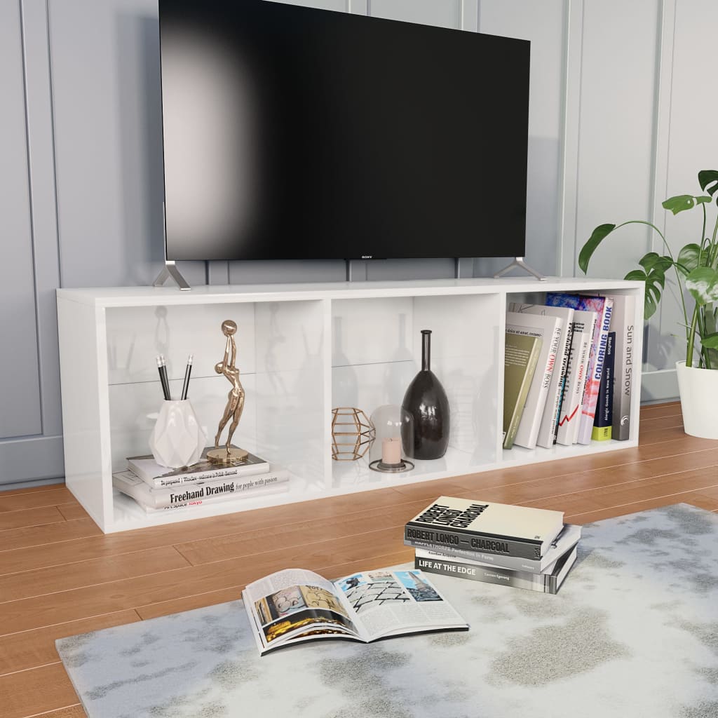 vidaXL Estante/móvel de TV 36x30x114 cm contraplacado branco brilhante