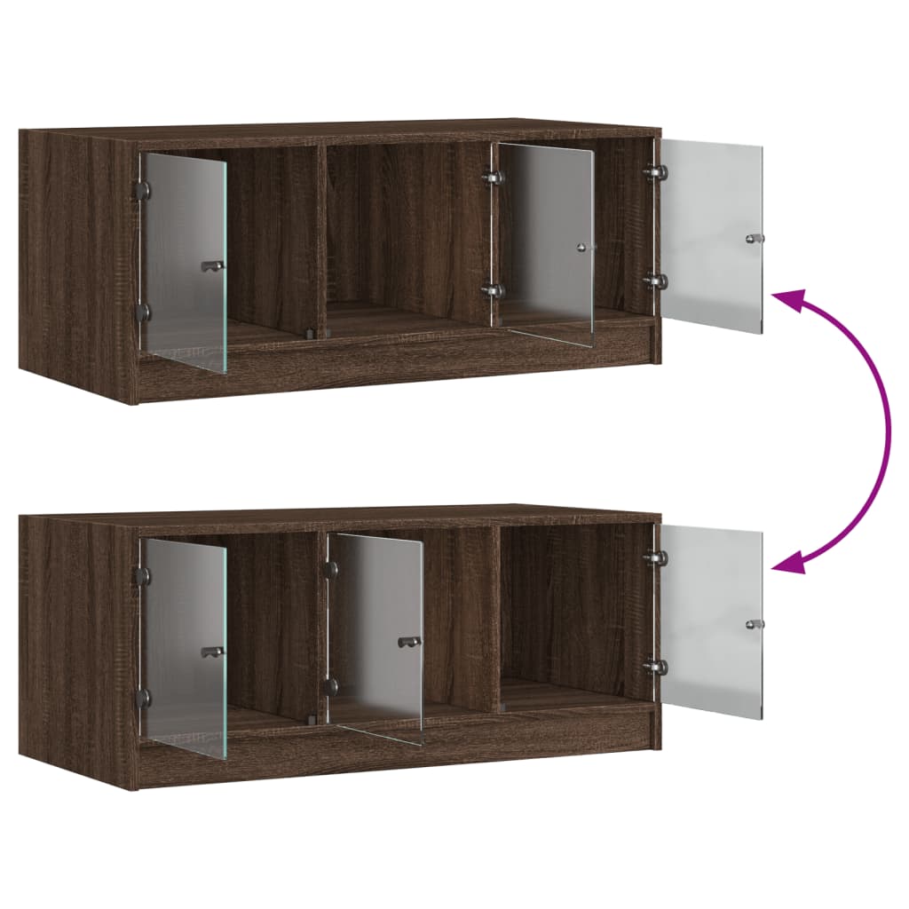 vidaXL Mesa de centro c/ portas de vidro 102x50x42cm carvalho castanho