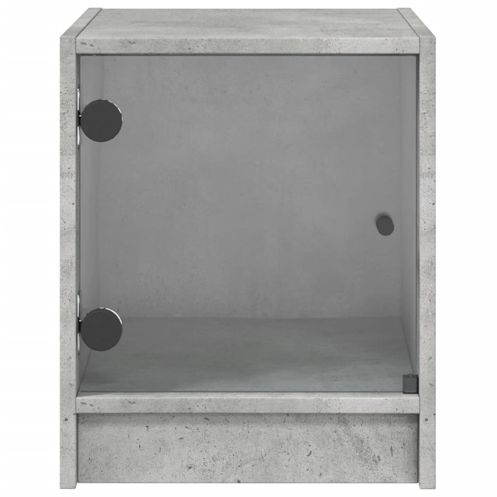 vidaXL Mesa de cabeceira c/ porta de vidro 35x37x42cm cinzento cimento