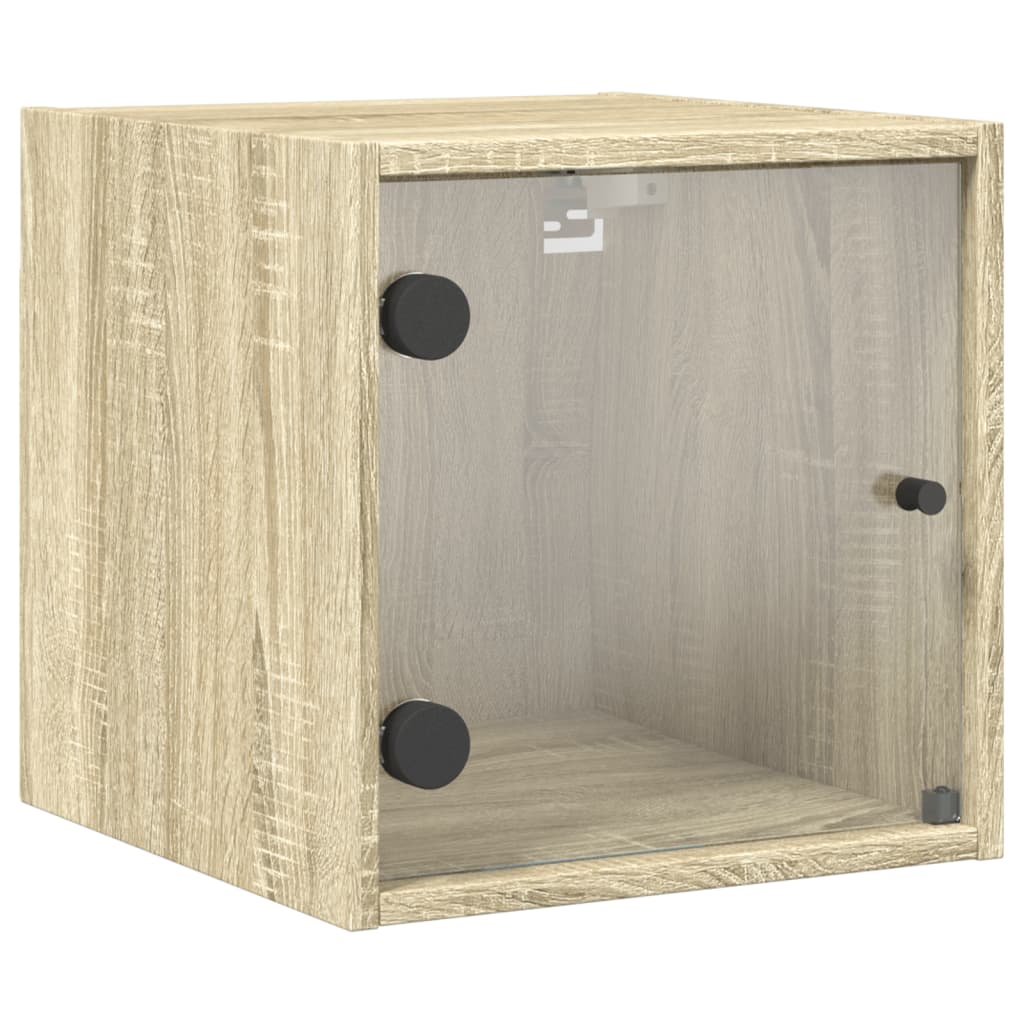 vidaXL Mesa cabeceira c/ portas vidro 2 pcs 35x37x35cm carvalho sonoma