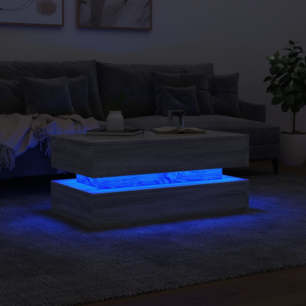 vidaXL Mesa de centro com luzes LED 90x50x40 cm cinzento sonoma