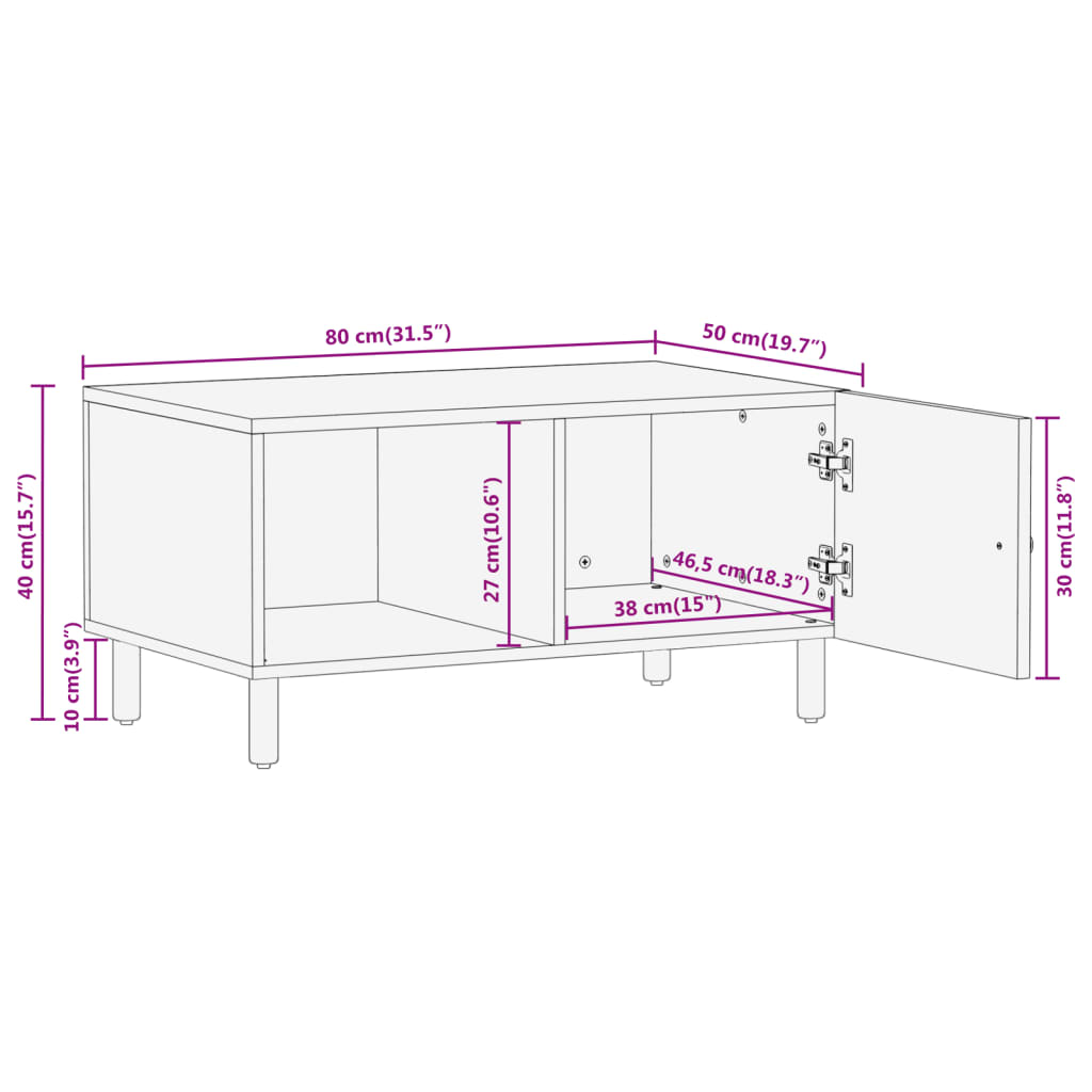 vidaXL Mesa de centro 80x50x40 cm madeira de mangueira maciça