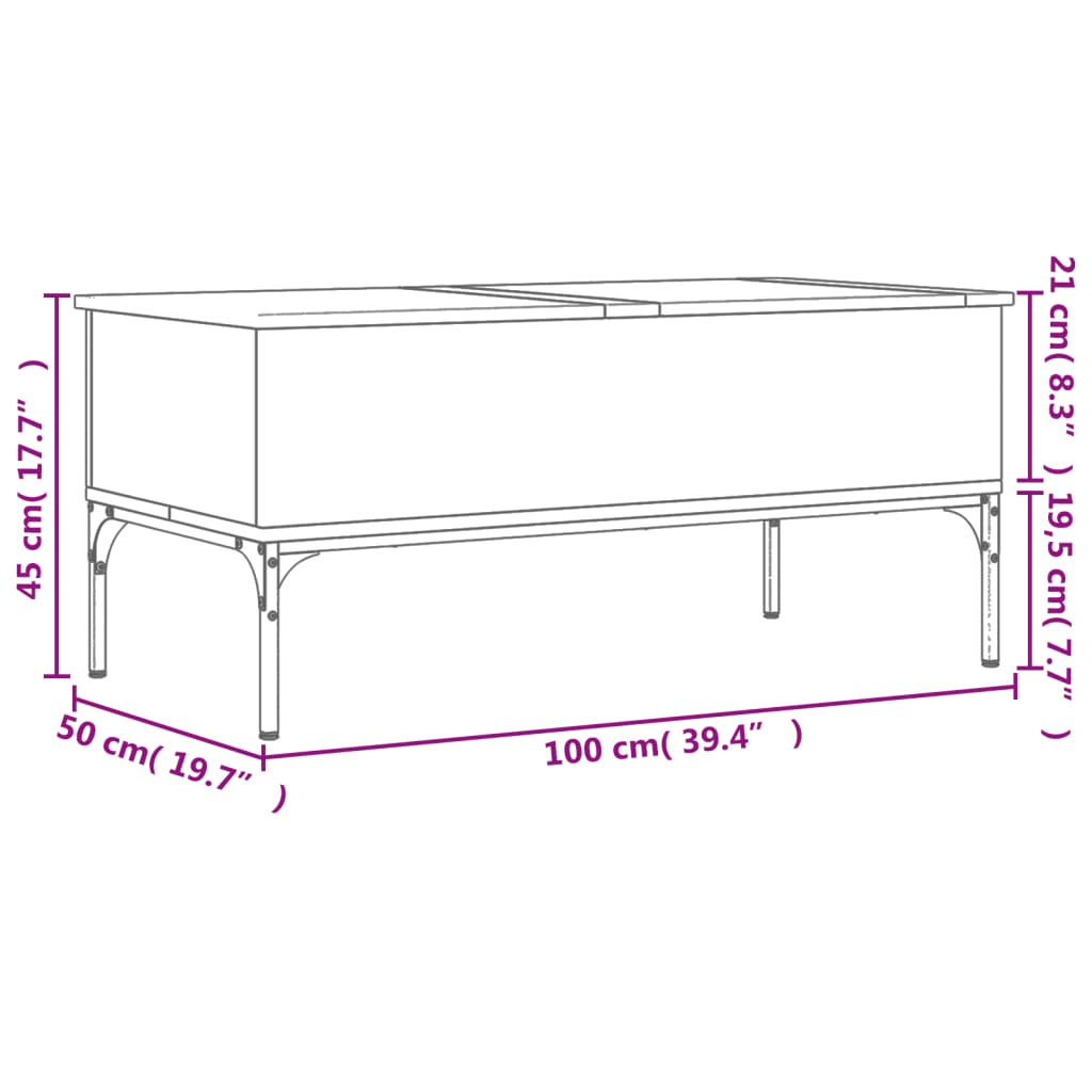 vidaXL Mesa de centro 100x50x45 cm derivados de madeira/metal preto