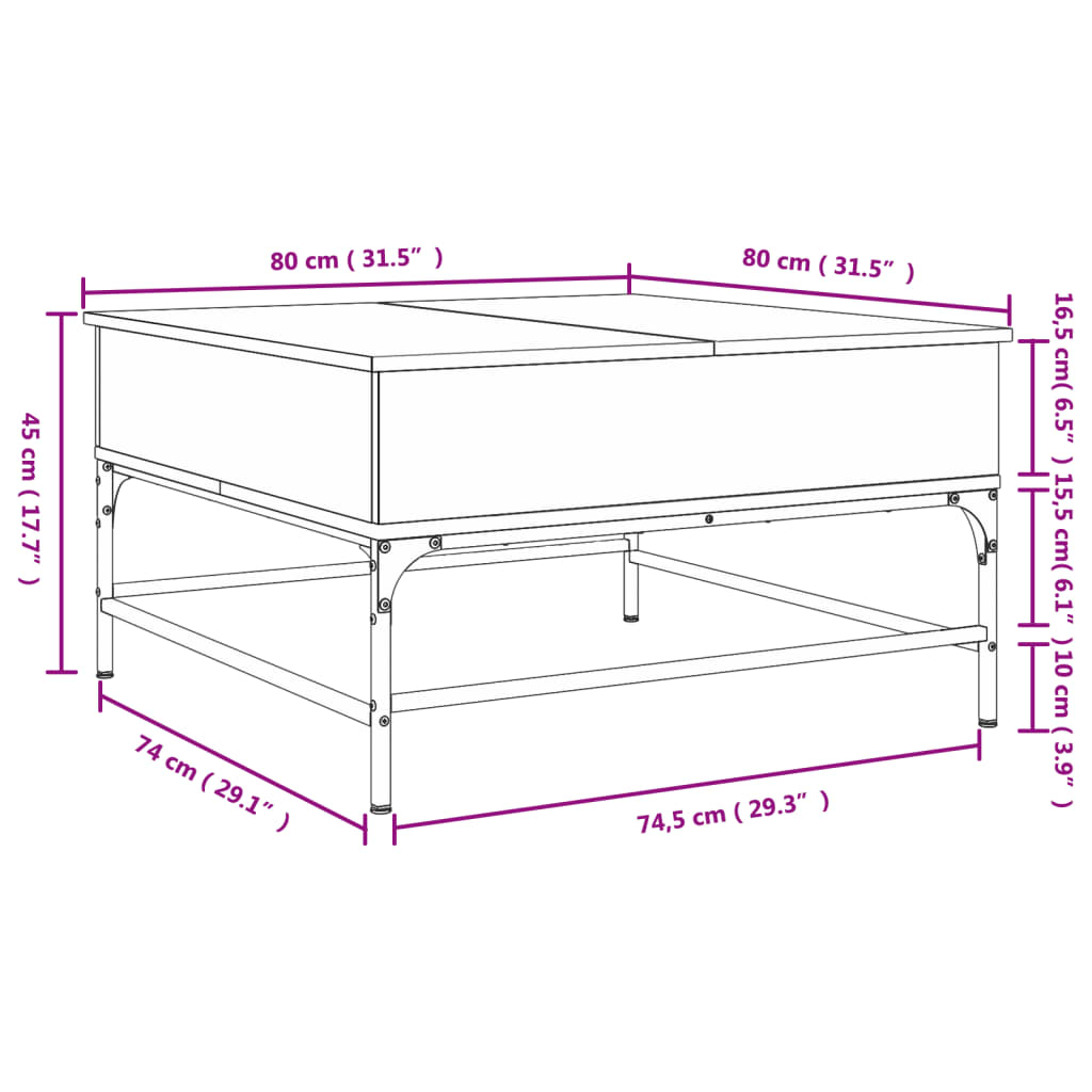 vidaXL Mesa centro 80x80x45 cm deriv. madeira/metal carvalho castanho