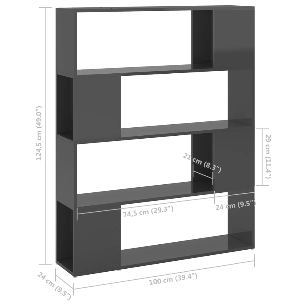 vidaXL Estante/divisória 100x24x124 cm cinzento brilhante