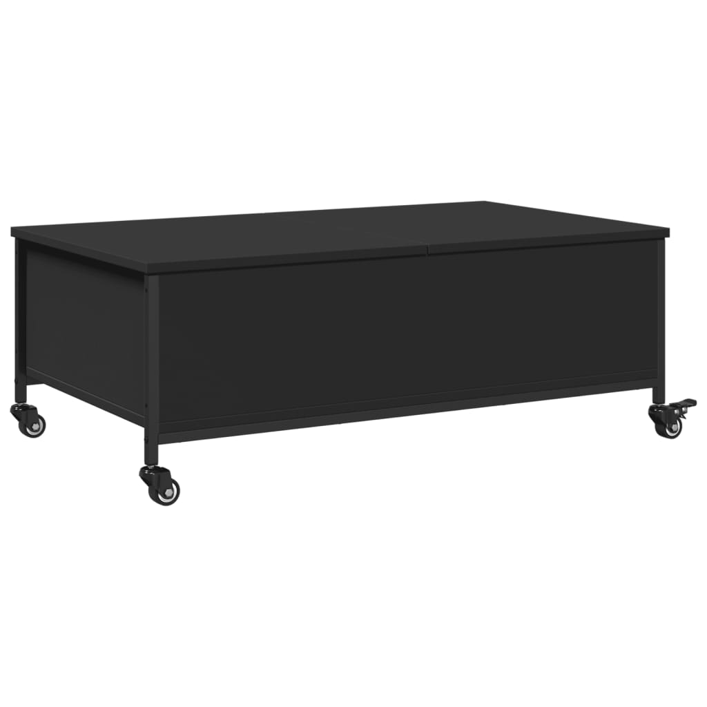 vidaXL Mesa de centro c/ rodas 91x55x34 cm derivados de madeira preto