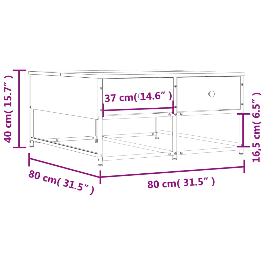 vidaXL Mesa de centro 80x80x40 cm derivados de madeira cinzento sonoma