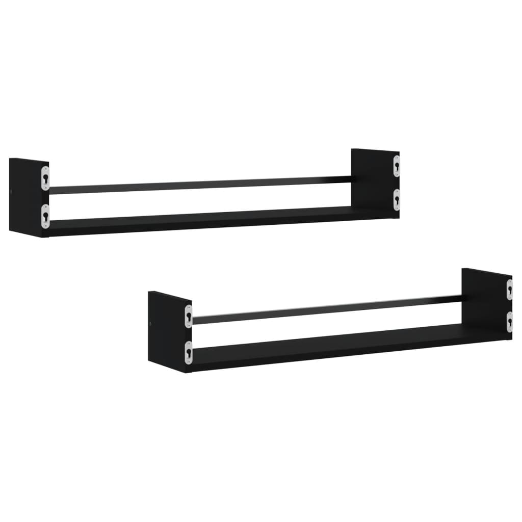 vidaXL Prateleiras de parede com barras 2 pcs 80x16x14 cm preto