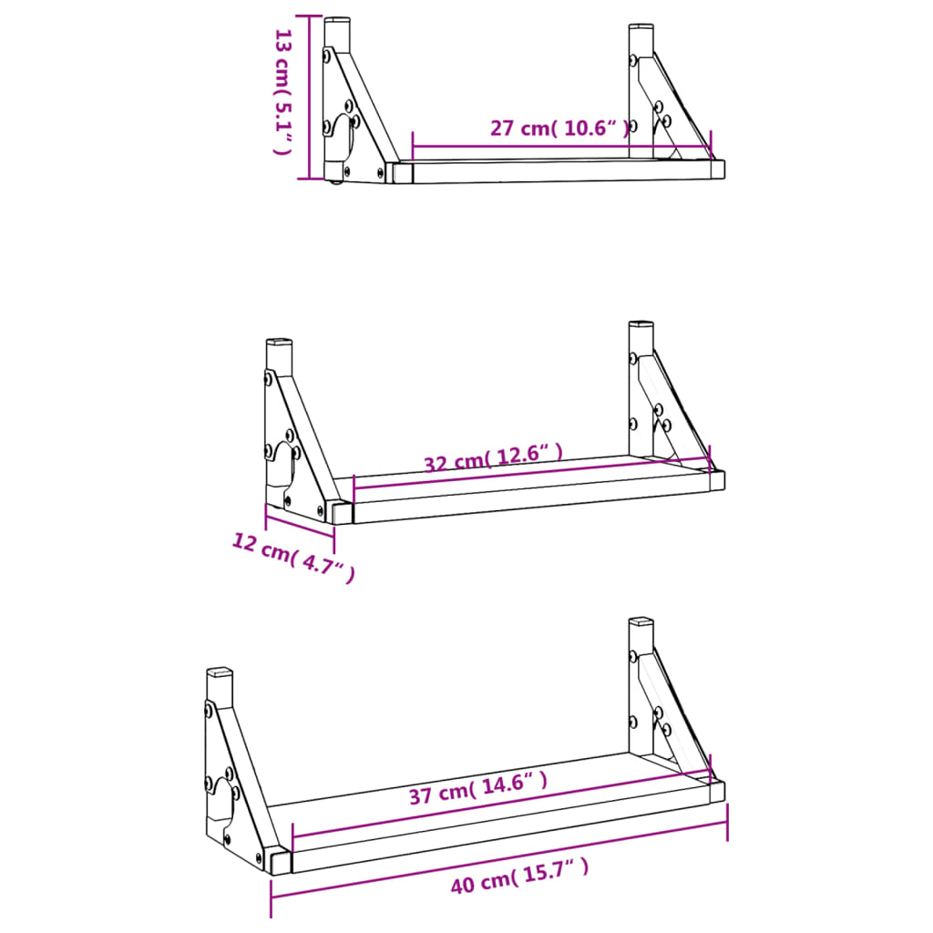 vidaXL 3 pcs prateleiras parede derivados de madeira cinzento sonoma