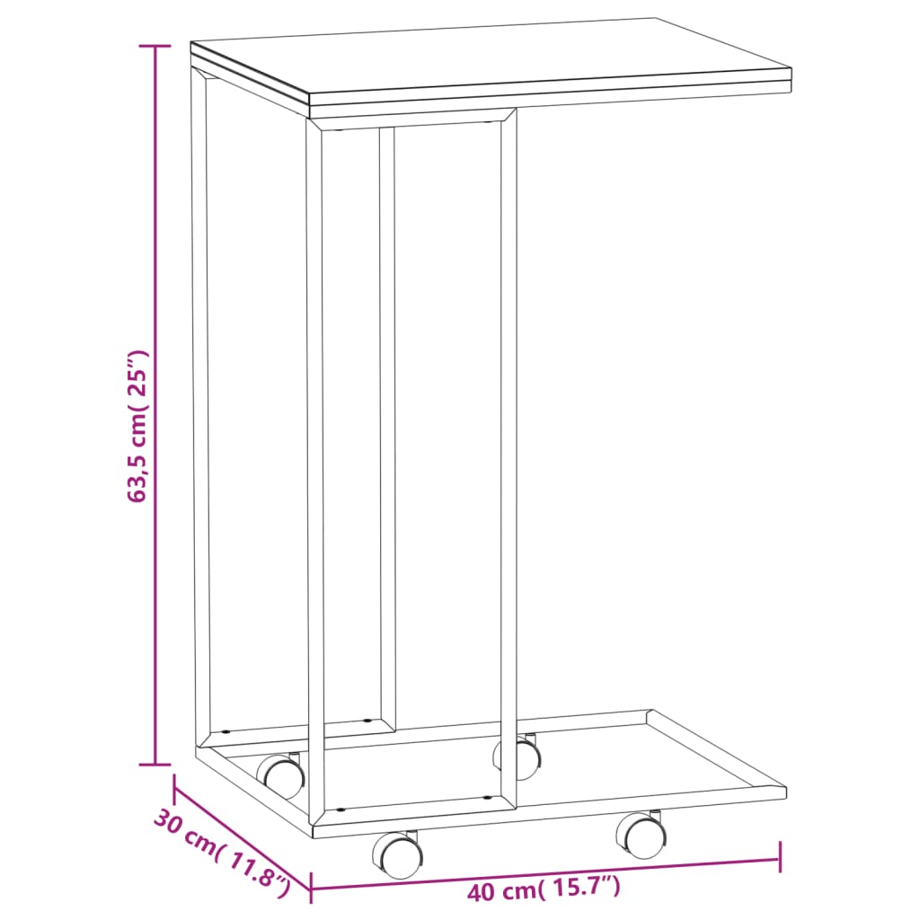 vidaXL Mesa de apoio c/ rodas 40x30x63,5cm derivados de madeira preta