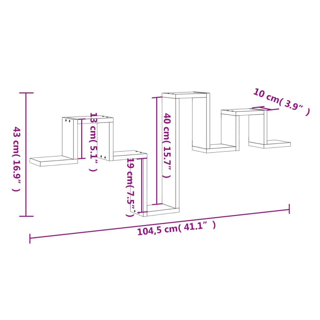 vidaXL Estante parede 104,5x10x43 cm derivados madeira cinzento sonoma