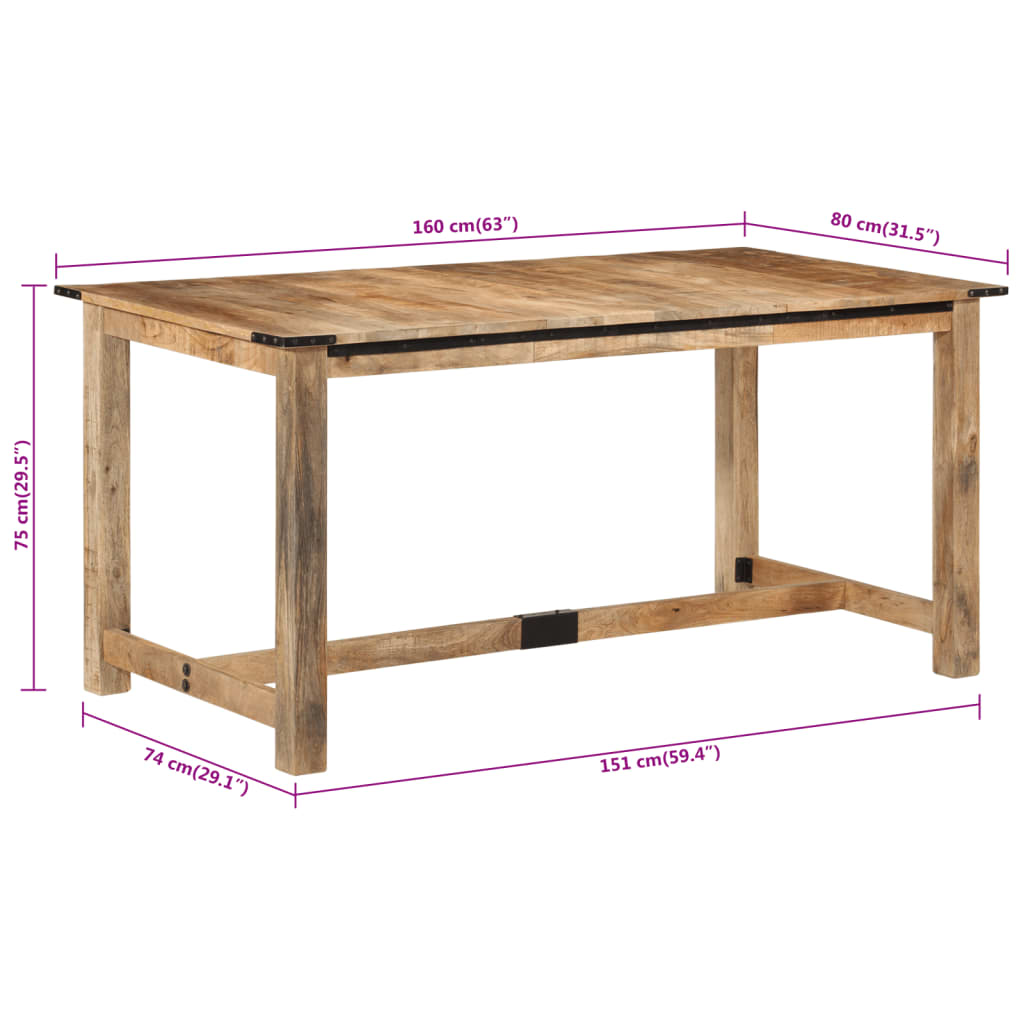 vidaXL Mesa de jantar 160x80x75 cm madeira de mangueira maciça