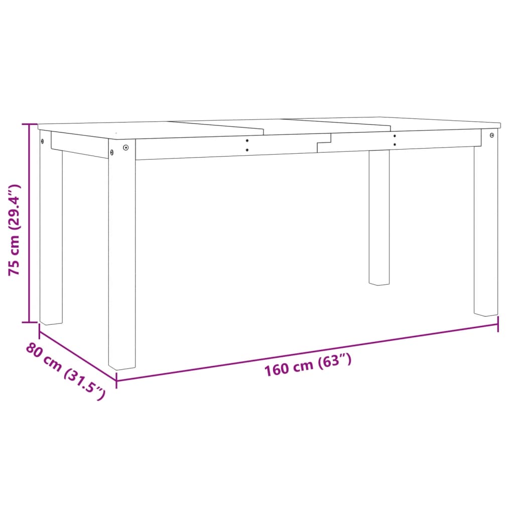 vidaXL Mesa de jantar Panama 160x80x75 cm pinho maciço branco