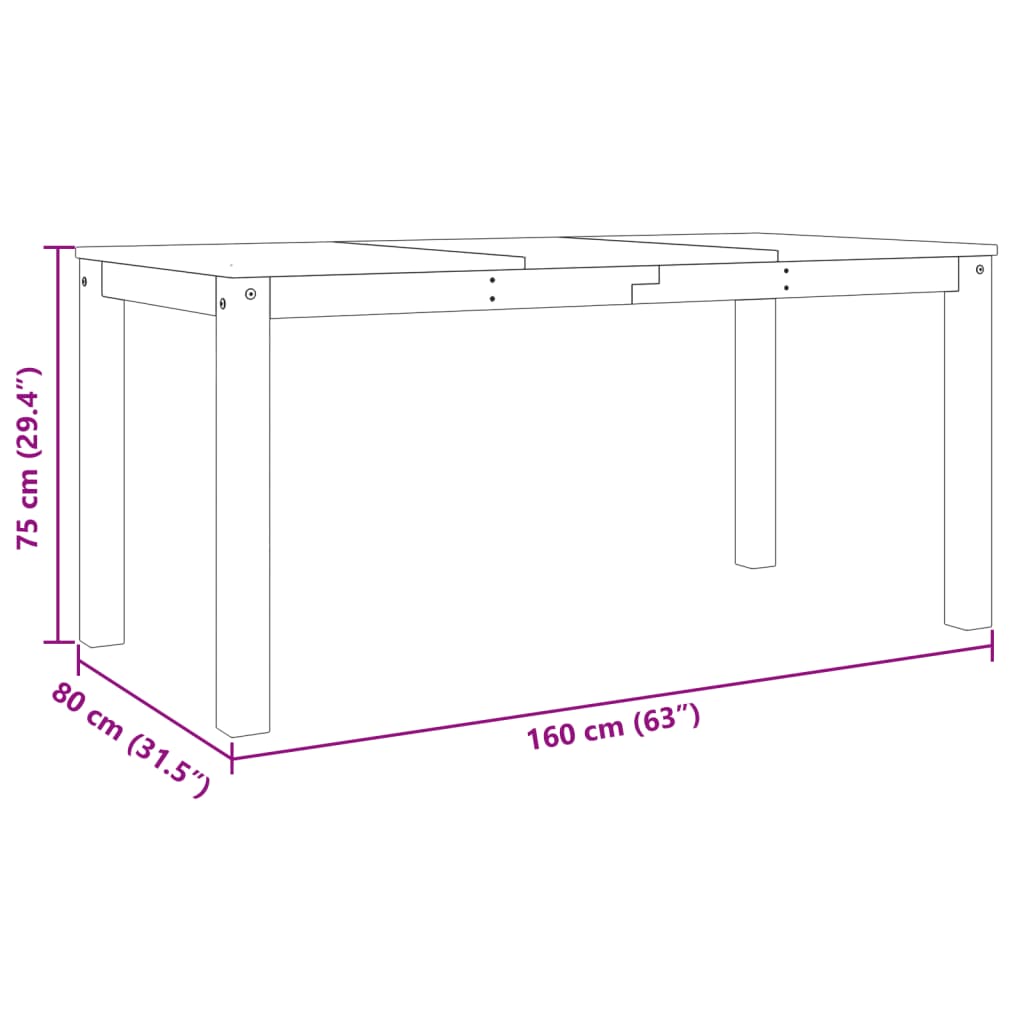 vidaXL Mesa de jantar Panama 160x80x75 cm madeira de pinho maciça