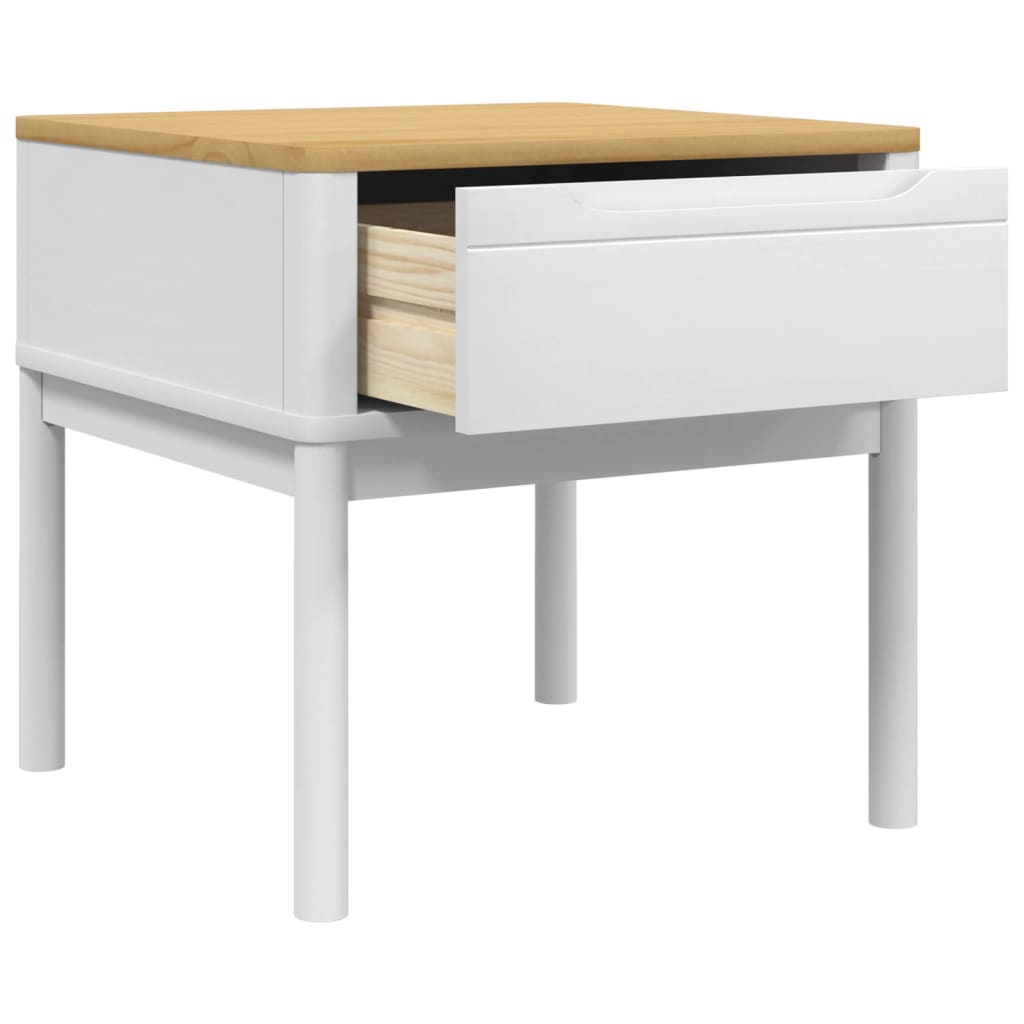 vidaXL Mesa para candeeiro FLORO 55x55x54 cm pinho maciço branco