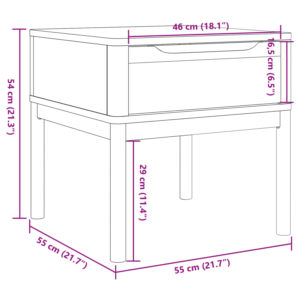 vidaXL Mesa para candeeiro FLORO 55x55x54 cm pinho maciço branco