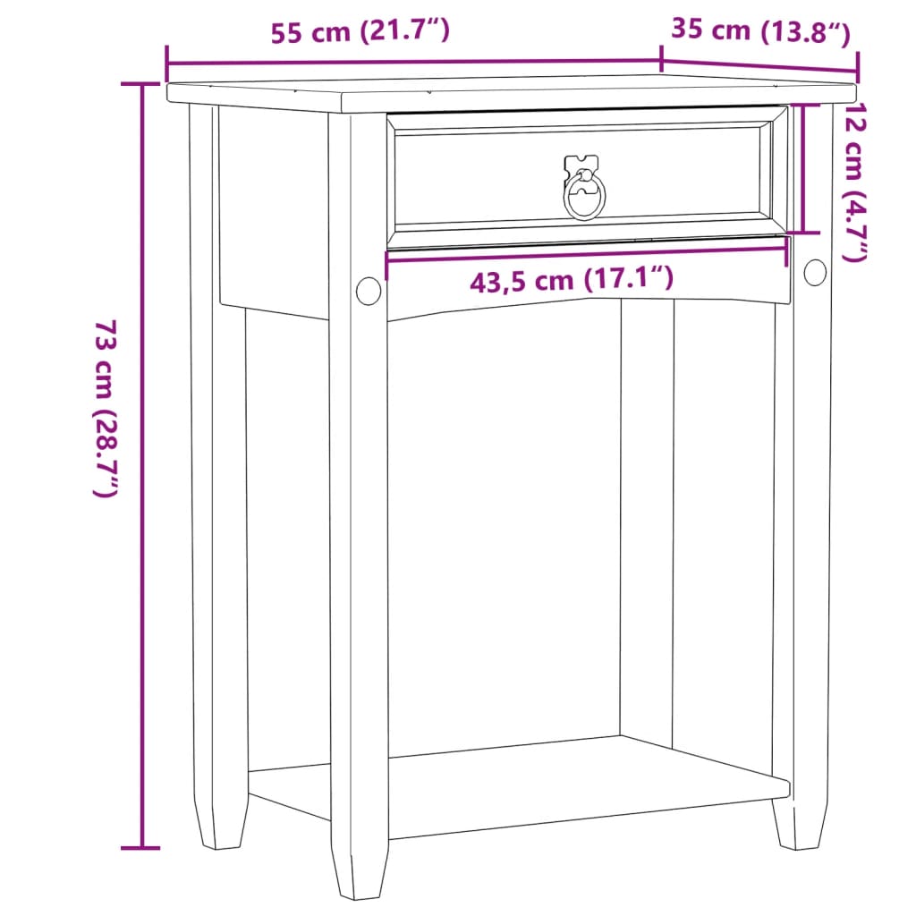 vidaXL Mesa consola Corona 55x35x73 cm madeira de pinho maciça