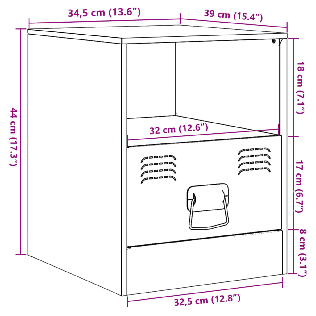 vidaXL Mesas de cabeceira 2 pcs 34,5x39x44 cm aço preto