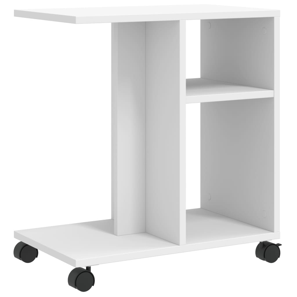 vidaXL Mesa de apoio c/ rodas 50x30x55 cm derivados de madeira branco