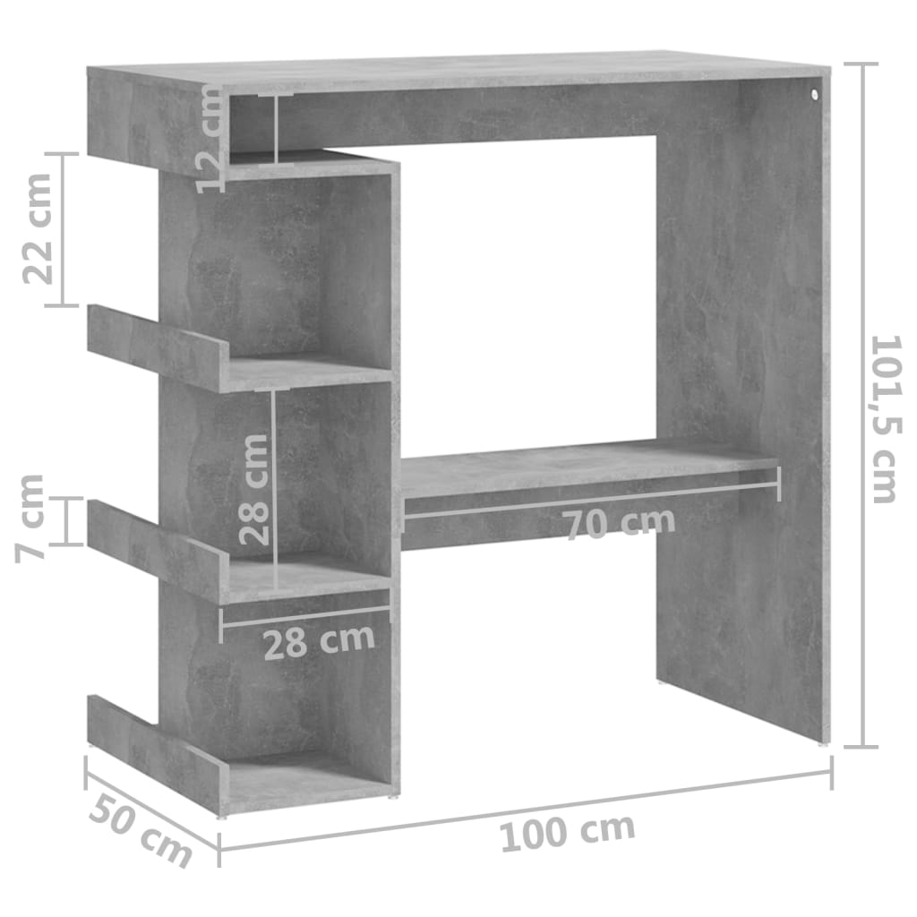 vidaXL Mesa de bar com prateleira derivados de madeira cinza cimento