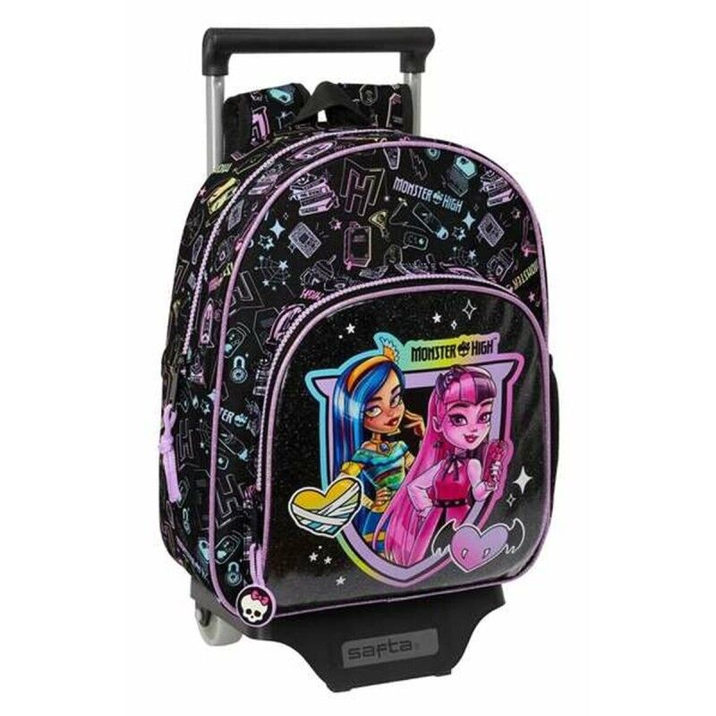 Monster High|Mochila Escolar com Rodas Monster High Preto 28 x 34 x 10 cm Monster High|Mochila Escolar com Rodas Monster High Preto 28 x 34 x 10 cm