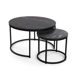 Gift Decor|Conjunto de 2 mesas Preto Dourado 50 x 50 x 50 cm