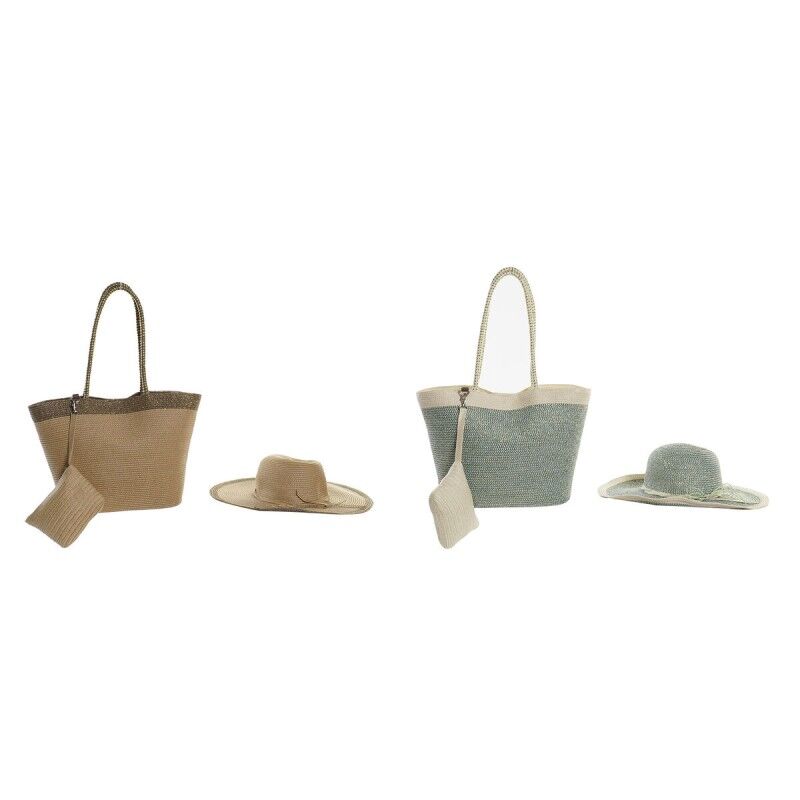 DKD Home Decor|Saco de Praia DKD Home Decor Castanho Verde Bege Menta Fibra 43 x 10 x 28 cm (2 Unidades)