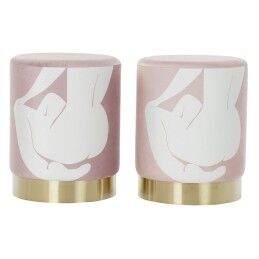 DKD Home Decor|Repousa pés DKD Home Decor Cor de Rosa Velvet Madeira MDF Glam (2 pcs)