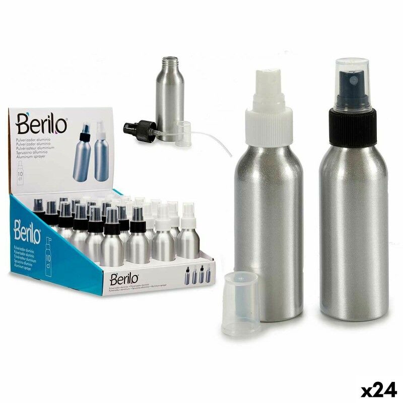 Berilo|Garrafa Pulverizadora Berilo CH9979-2 Branco Preto Transparente Prateado Alumínio Polipropileno 100 ml (24 Unidades)