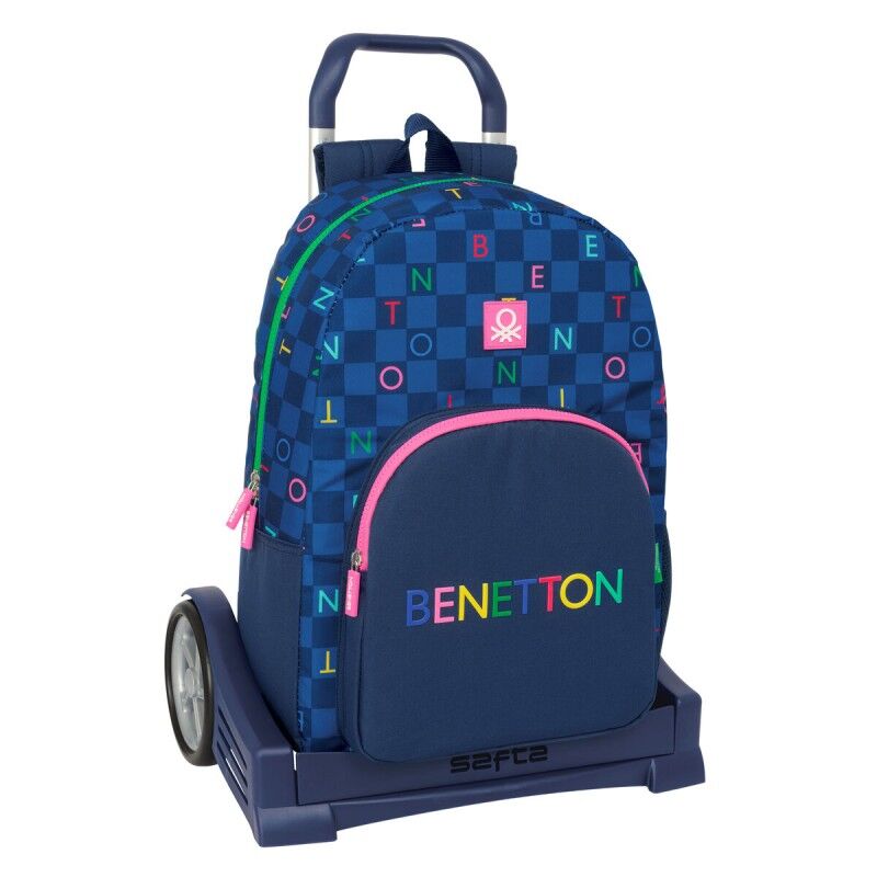 Benetton|Mochila Escolar com Rodas Benetton Damero Azul Marinho 30 x 46 x 14 cm