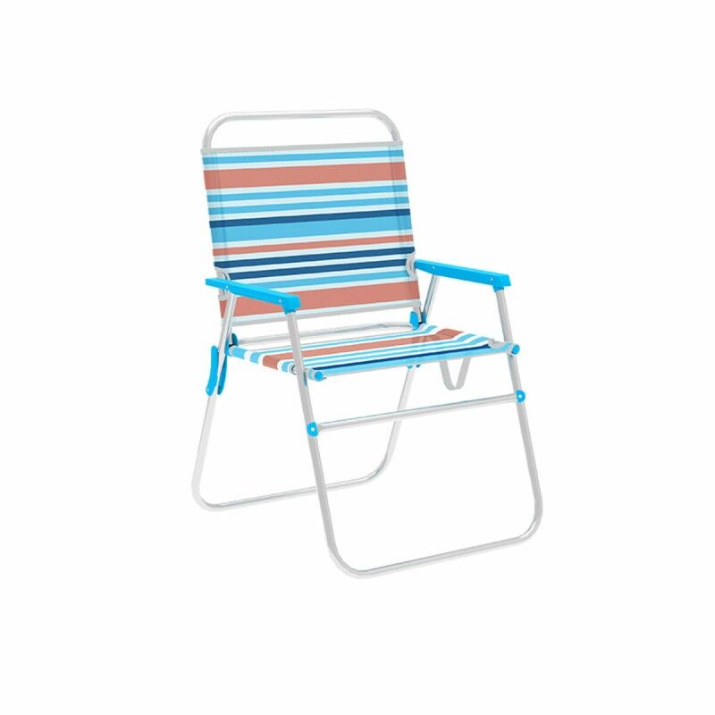 Marbueno|Marbueno Silla Plegável Alumínio Listras Laranja e Azul Praia Piscina 52X56X80 cm Marbueno|Marbueno Silla Plegável Alumínio Listras Laranja e Azul Praia Piscina 52X56X80 cm