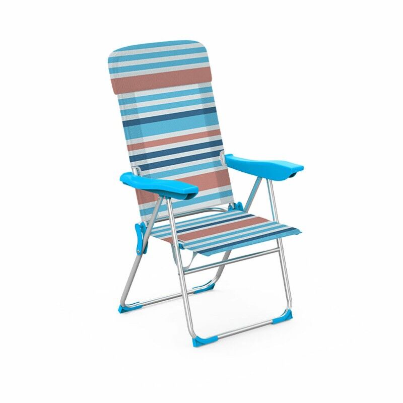 Marbueno|Marbueno Silla Plegável 5 Posições Alumínio c/ Almofada Listras Laranja e Azul 69x58x110 cm Marbueno|Marbueno Silla Plegável 5 Posições Alumínio c/ Almofada Listras Laranja e Azul 69x58x110 cm