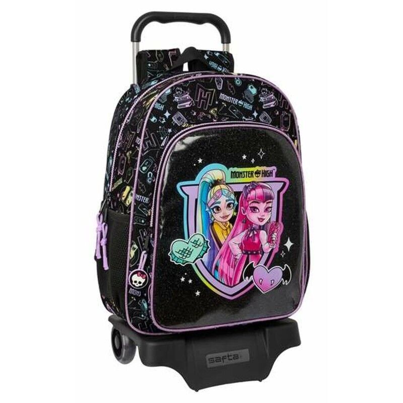 Monster High|Mochila Escolar com Rodas Monster High Preto 33 x 42 x 14 cm Monster High|Mochila Escolar com Rodas Monster High Preto 33 x 42 x 14 cm