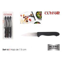 Cuyfor|Conjunto de Facas de Descascar Cuyfor Preto Prateado Aço inoxidável 7,5 cm 6 Peças (24 Unidades)