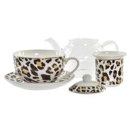 DKD Home Decor|Bule DKD Home Decor Leopardo Cristal Porcelana Castanho Transparente Branco (2 Unidades)
